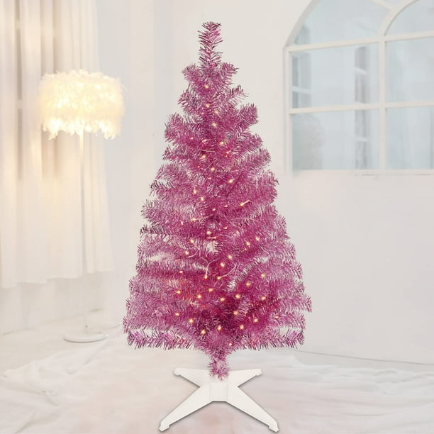 Árbol de Navidad Juegoal de 4 pies, color rosa preiluminado con 70 LED de color blanco cálido