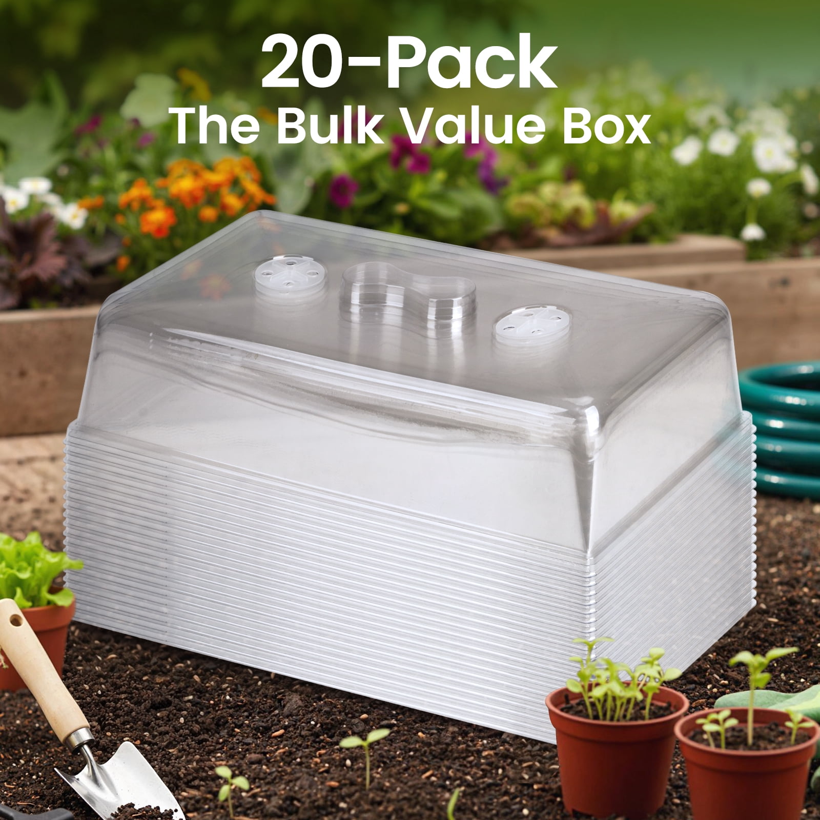 20 Pack Heavy Duty 5" Humidity Dome for 1020 Seed Starter Trays – Clear Vented Propagation Cover & Cloning Lid for 10x20 Flats, Seed Starting & Germination
