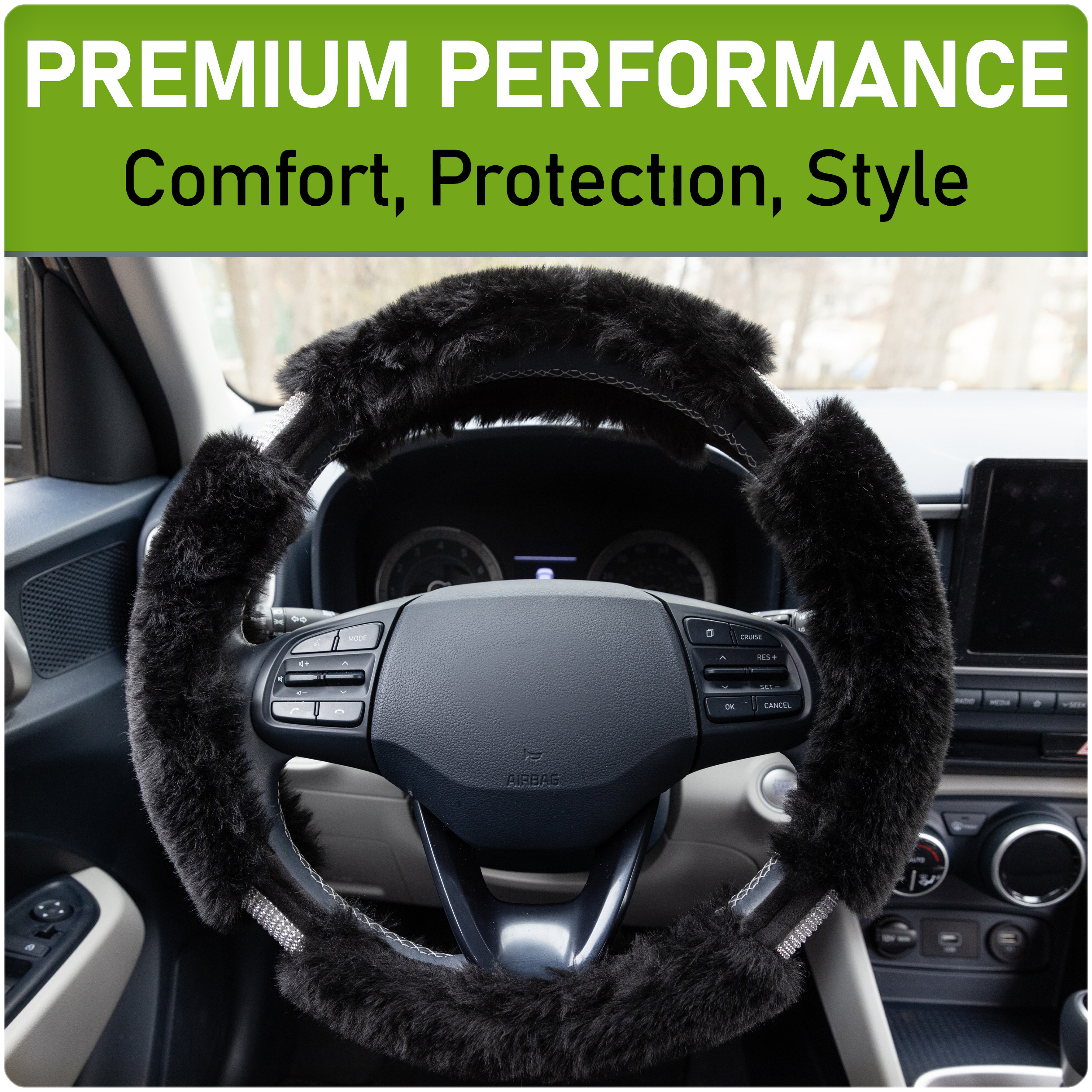 Auto Drive Black Fluffy Bling Faux Fur Steering Wheel Cover photo 7