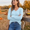 thumbnail image 4 of Women's Sweaters V Neck Ribbed Knit Long Sleeve Loose Fit Soft Lightweight Pullover Sweater Tops Cozy Fall Winter Basic Knitwear for Ladies Trendy, 4 of 6