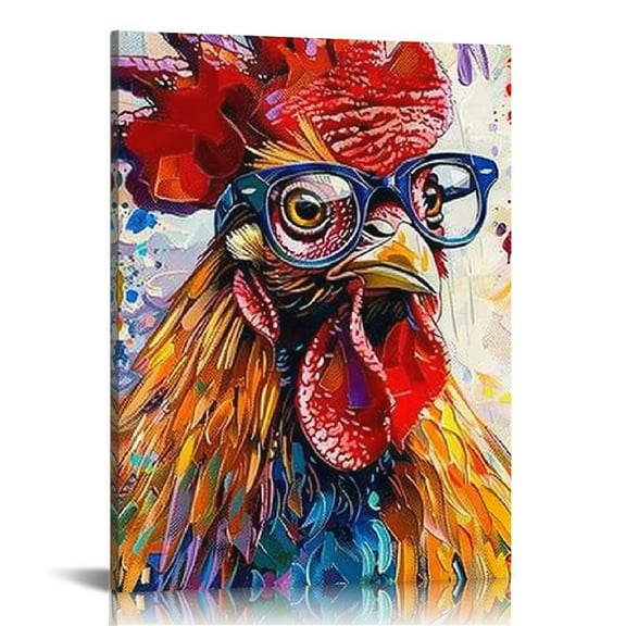 FCXZI Wall Art Rooster Pictures Funny Chicken Canvas Wall Decor Rooster Painting Home Modern Artwork Decorations for Kitchen Living Room Bedroom Bathroom Office 12x16in