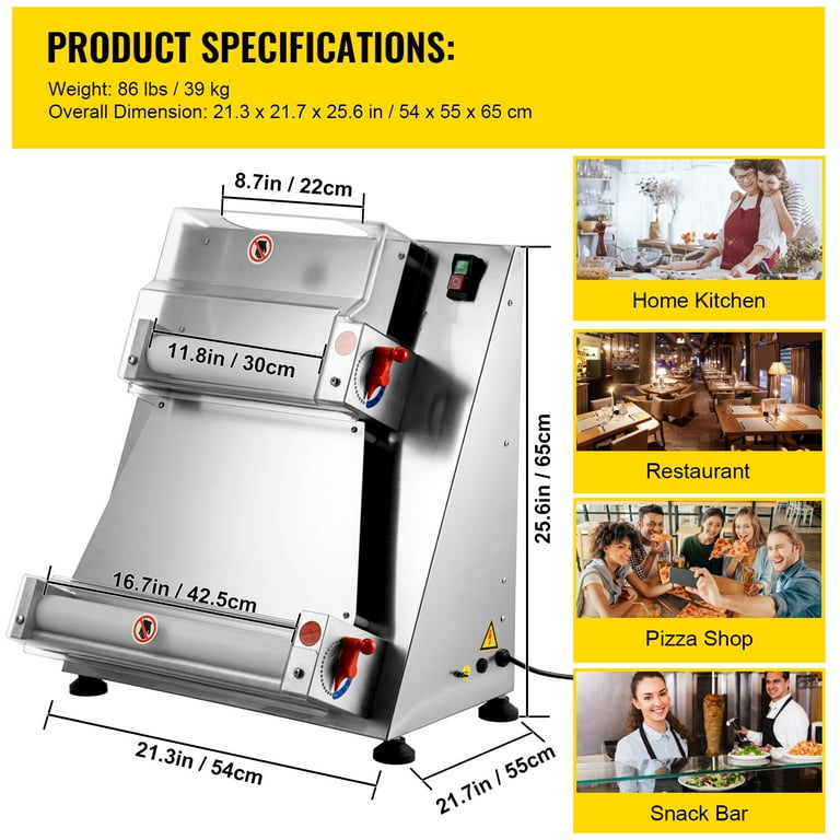 BENTISM Electric Dough Sheeter Pizza Dough Roller Sheeter Stainless Steel  Max 16'' 