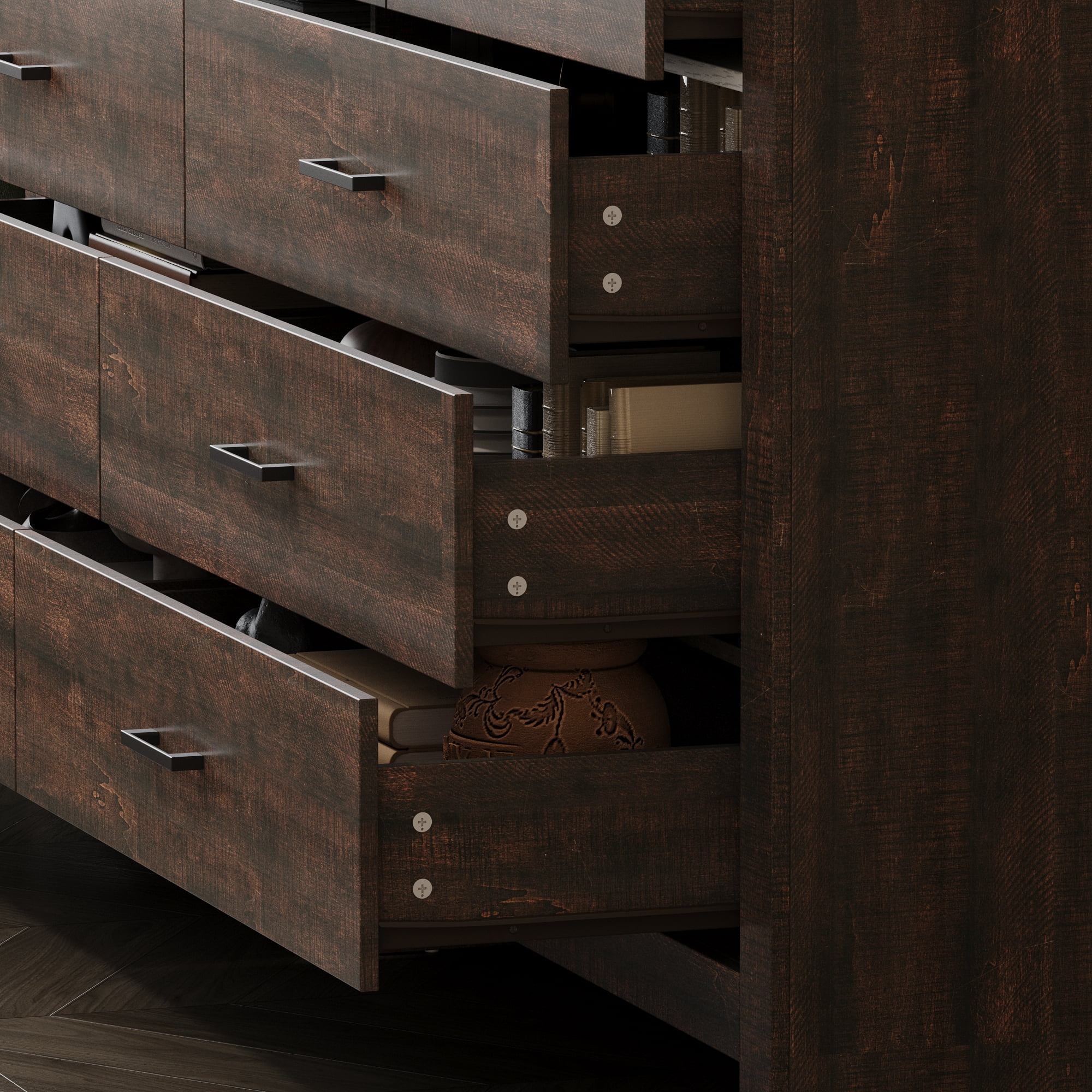 KULAGAGA 9 Drawer Dresser for Bedroom, Wide Dresser with Drawer Organizer, Wood Grain Chest of Drawers, 63" W Chests Organizer with Easy Pull Handles for Living Room, Entryway, Brown