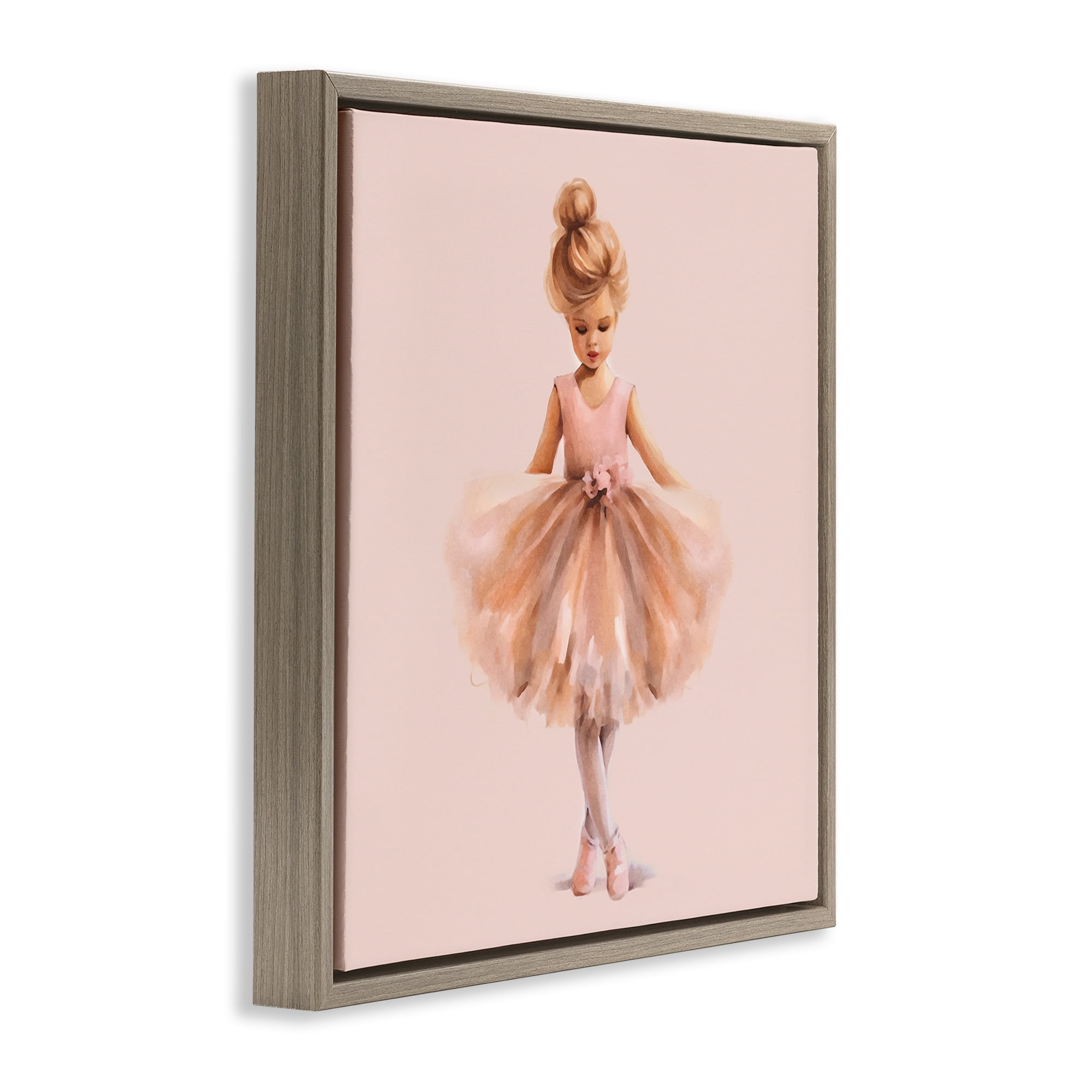 Stupell Industries Pink Ballerina Girl People Painting Brown Floater Framed Canvas Art Print Wall Art, 25 x 25