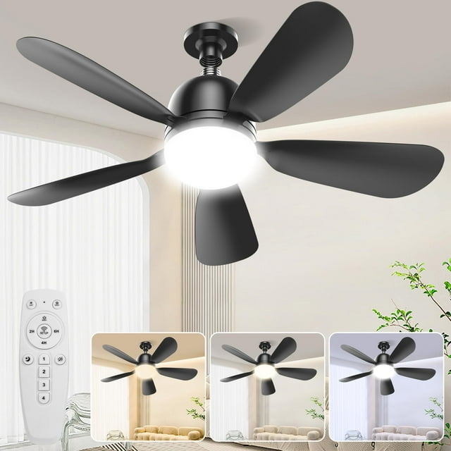 Lámpara de ventilador de techo LC-Dolida, 23,8 pulgadas, 2000 lúmenes, control remoto, negra