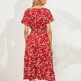thumbnail image 3 of Vedolay Plus Size Dresses Womens Short Sleeve Floral High Low V-Neck Flowy Party Long Maxi Dress,Red S, 3 of 5