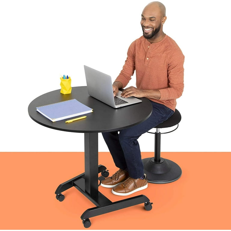Stand Steady Height Adjustable Round Table Multifunctional Mobile Workstation Portable Standing Desk with Pneumatic Air Lift Collaborative
