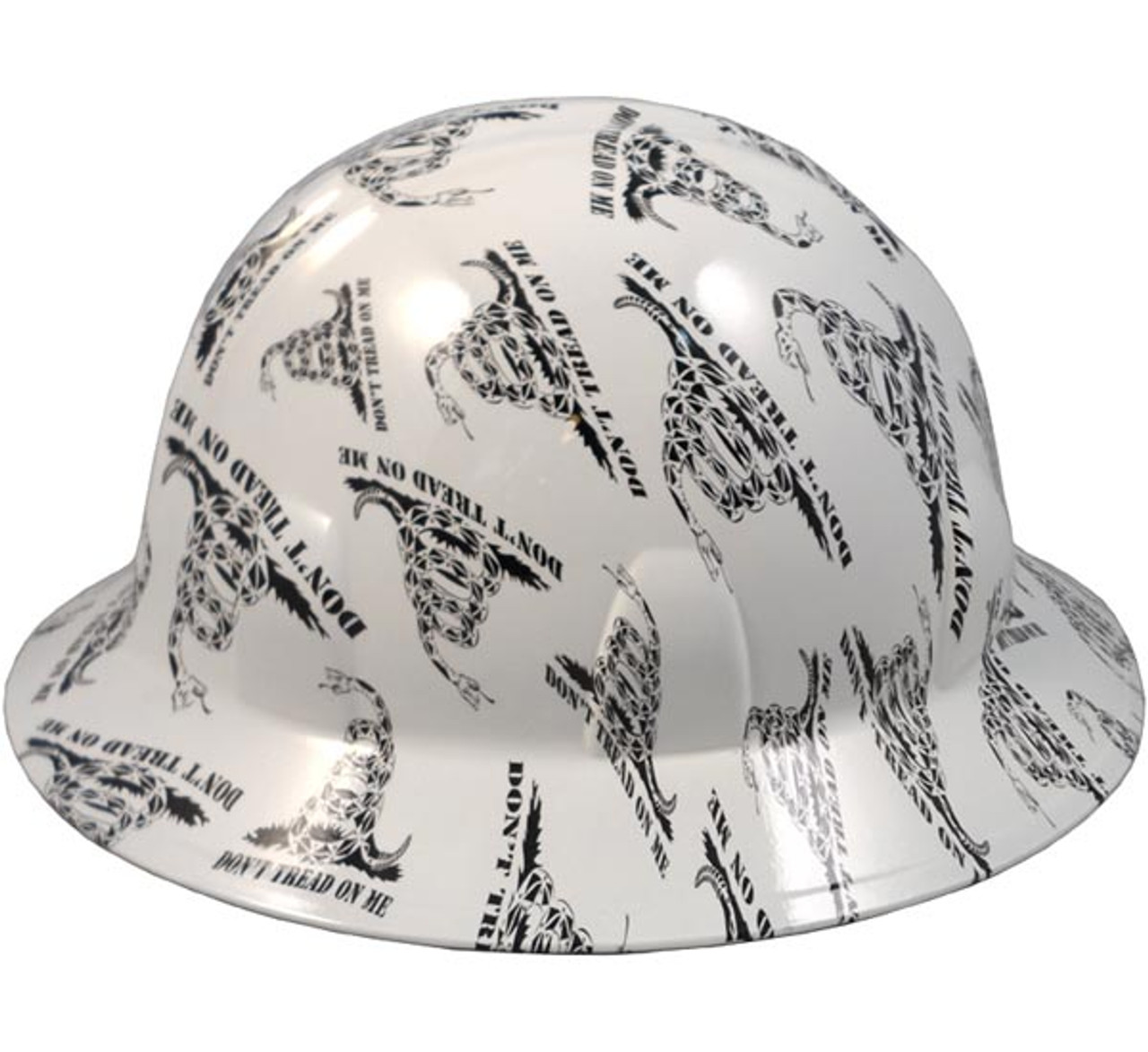 Don't Tread On Me White Hydro Dipped Hard Hats Full Brim Style with 4 Pt Suspension