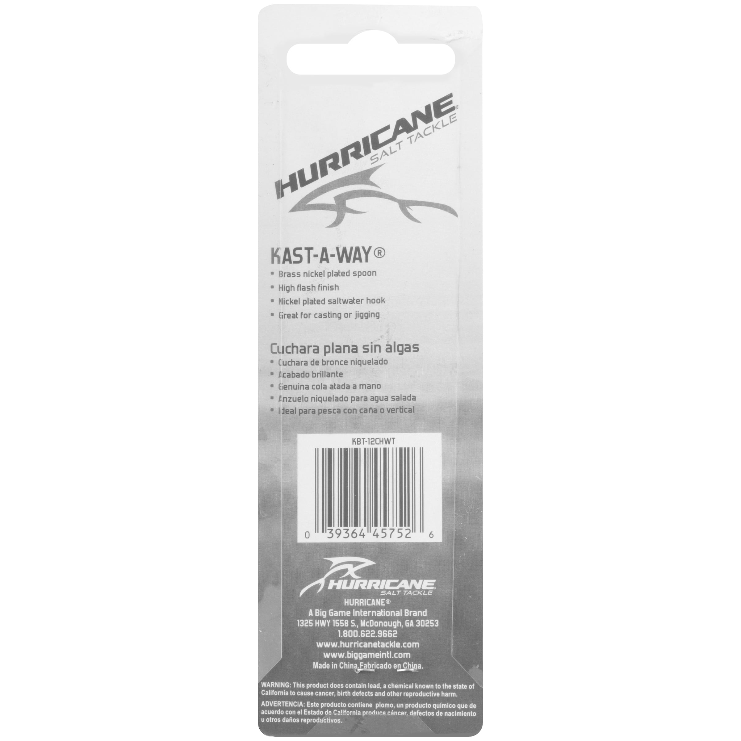 Hurricane Saltwater Kast-a-Way, Bucktail Chrome, Fishing Spoons
