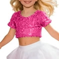 thumbnail image 3 of WhouRiu Little Girl' T Shirt Glitter Sequin Short Sleeve Crop Tshirt Children Stage Singing Dancing Show Elastic Tee Pink,Sized 3-8, 3 of 3
