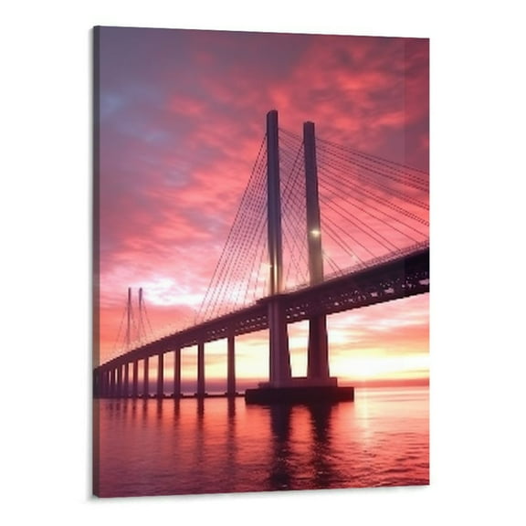 Creowell  Bridge Sunset Wall Art - Contemporary Landscape Pictures Prints on Canvas Wall Artwork Perfect for Office Living Room and Bedroom Decoration Ready to Hang -16x20 Inch