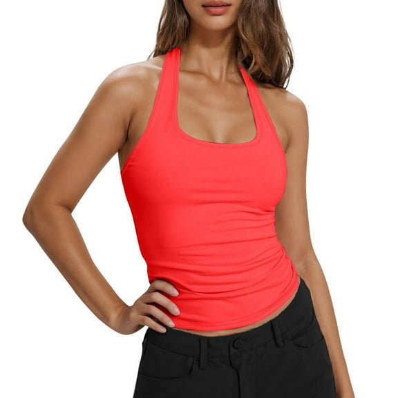 QHFBli Workout Tops for Women Racerback Basic Tank Summer 2025 Camisole V Neck Slim Fit Ribbed Sleeveless