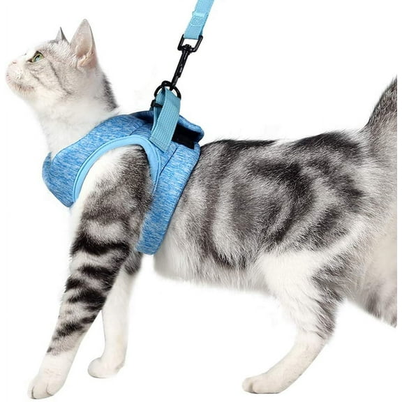 NeveLance Ultra light Cat Harness and Leash Kitten Collar Soft and Comfortable Cat Walking Vest Running, Leak Proof Suitable for Puppies Rabbits Blue, L