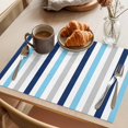 thumbnail image 3 of Blue Grey Stripe Placemats Set of 6 Geometric White Vertical Striped Place Mats Indoor Wipeable Table Mats Washable Cloth Dining Table Placemats for Kitchen Holiday Party Home Decor 13x19 Inch, 3 of 9