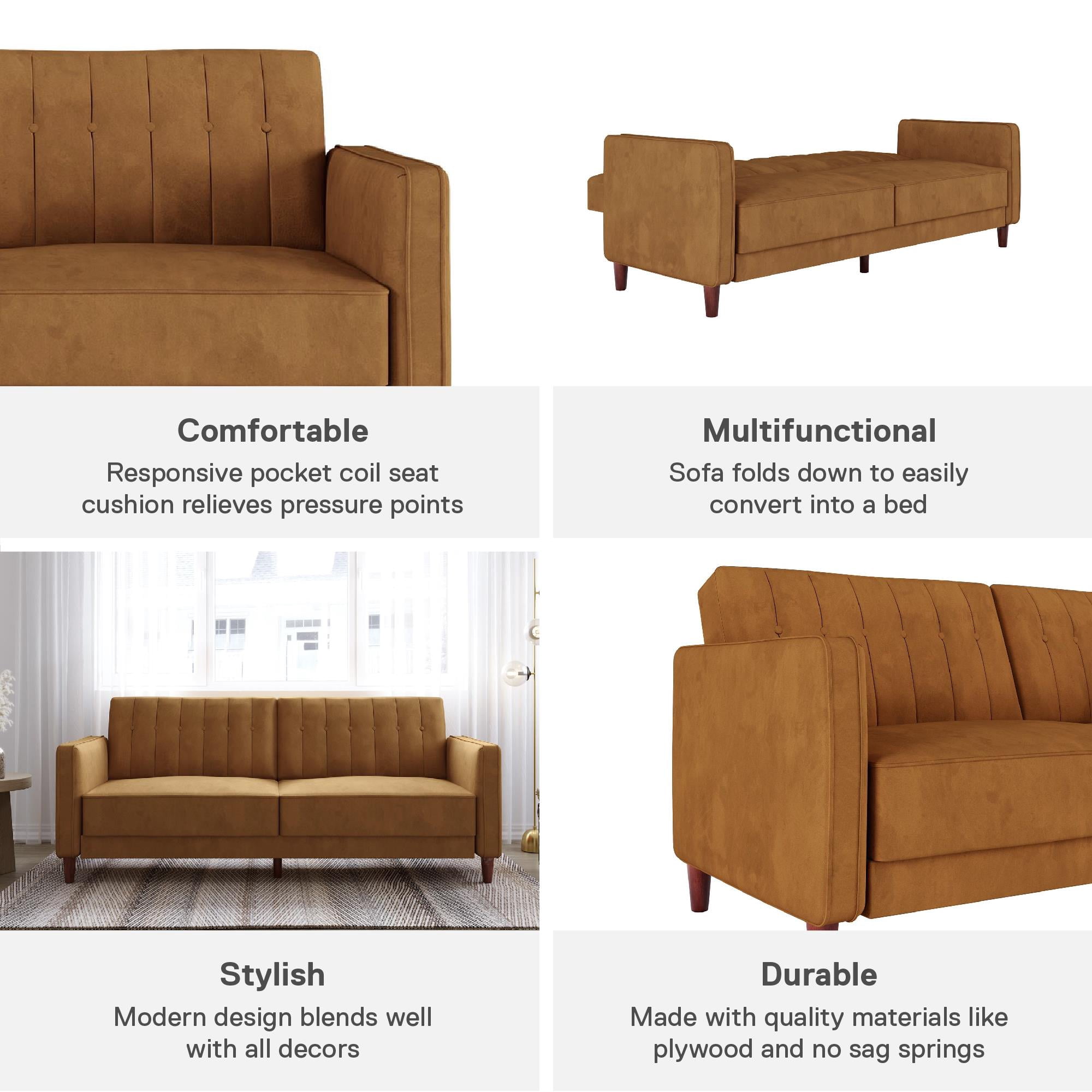 DHP Pin Tufted Transitional Futon, Rust Velvet