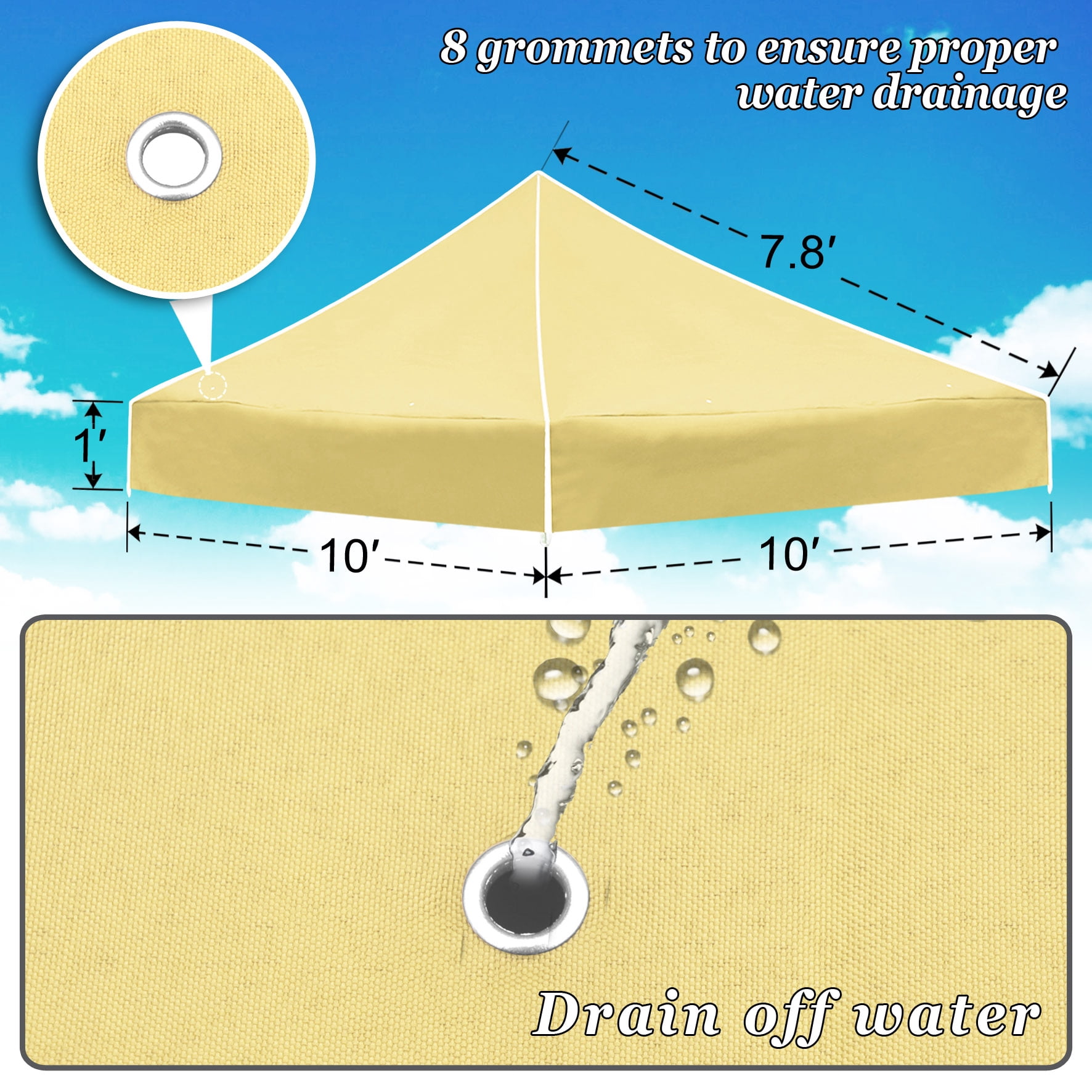 Sunny 10ft x 10ft Beige Top Cover Pop Up instant Outdoor Canopy