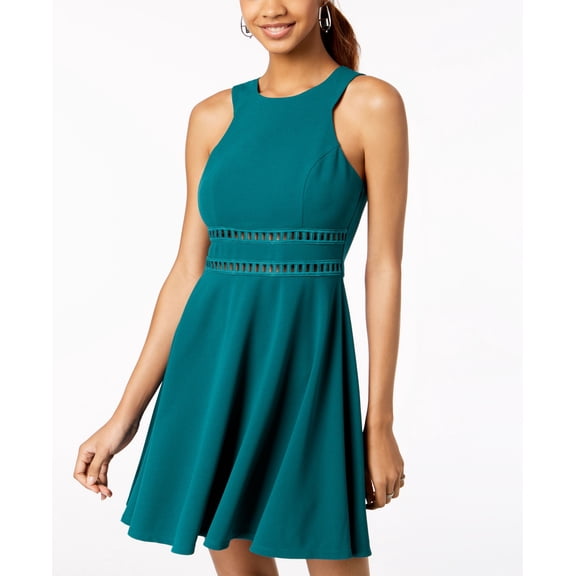 Trixxi Juniors Laddered Inset Scuba Dress Teal 13