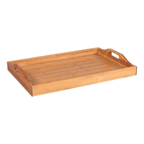 Parties,15.6 L x 10.8 W /12.6 L x 8.5 W Coffee Bamboo Serving Tray Solid Wood Breakfast Tray with Handles Food Tray Great for Dinner