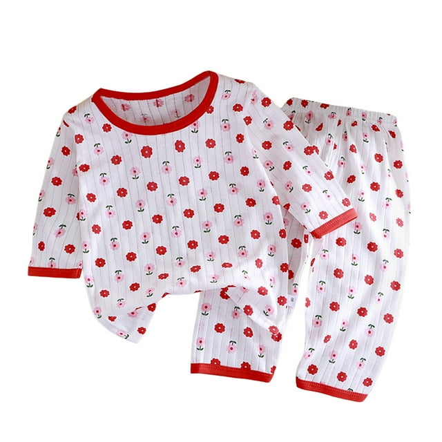 MIASHUI Pyjama 2 Pcs pour Garçons Enfants Filles T-Shirt à Manches Courtes et Pantalon Imprimé Mignon Tenue de Nuit, Rouge, 5-6 Ans