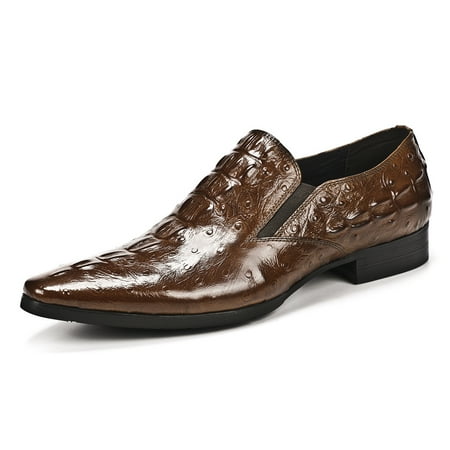 

FARWARWO Men‘s Light Brown Leather Oxford Shoes Crocodile Printed Formal Dress Shoes For Wedding Party Office