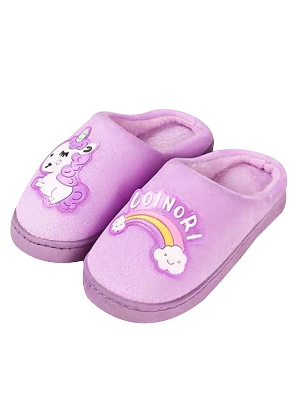 YOHA Boys Girls Unicorn Cartoon Cozy Warm Home Slippers Anti-Slip Toddler Slippers Kids Slip on Fuzzy Bedroom Slippers