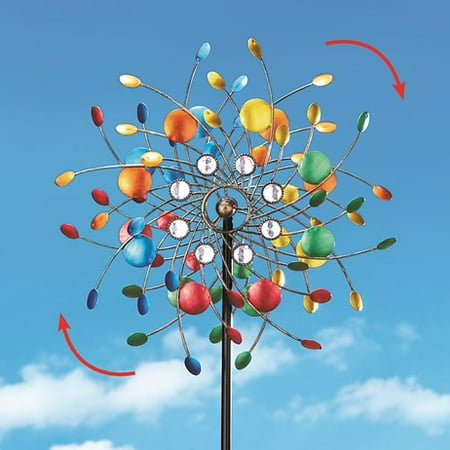 Bright Colorful Spinning Kaleidoscope Garden Decor Yard Stake with Sparkling Acrylic Beads
