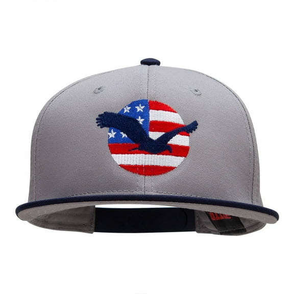 Flying Eagle Logo Embroidered Two Tone Cotton Twill Flat Cap - Navy Grey OSFM