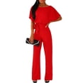 thumbnail image 5 of Short Sleeve Playsuit for Women Plus Size Wrap Drawstring Tie Jumpsuit Long Pants Romper Casual Trousers Evening Party Clubwear, 5 of 7