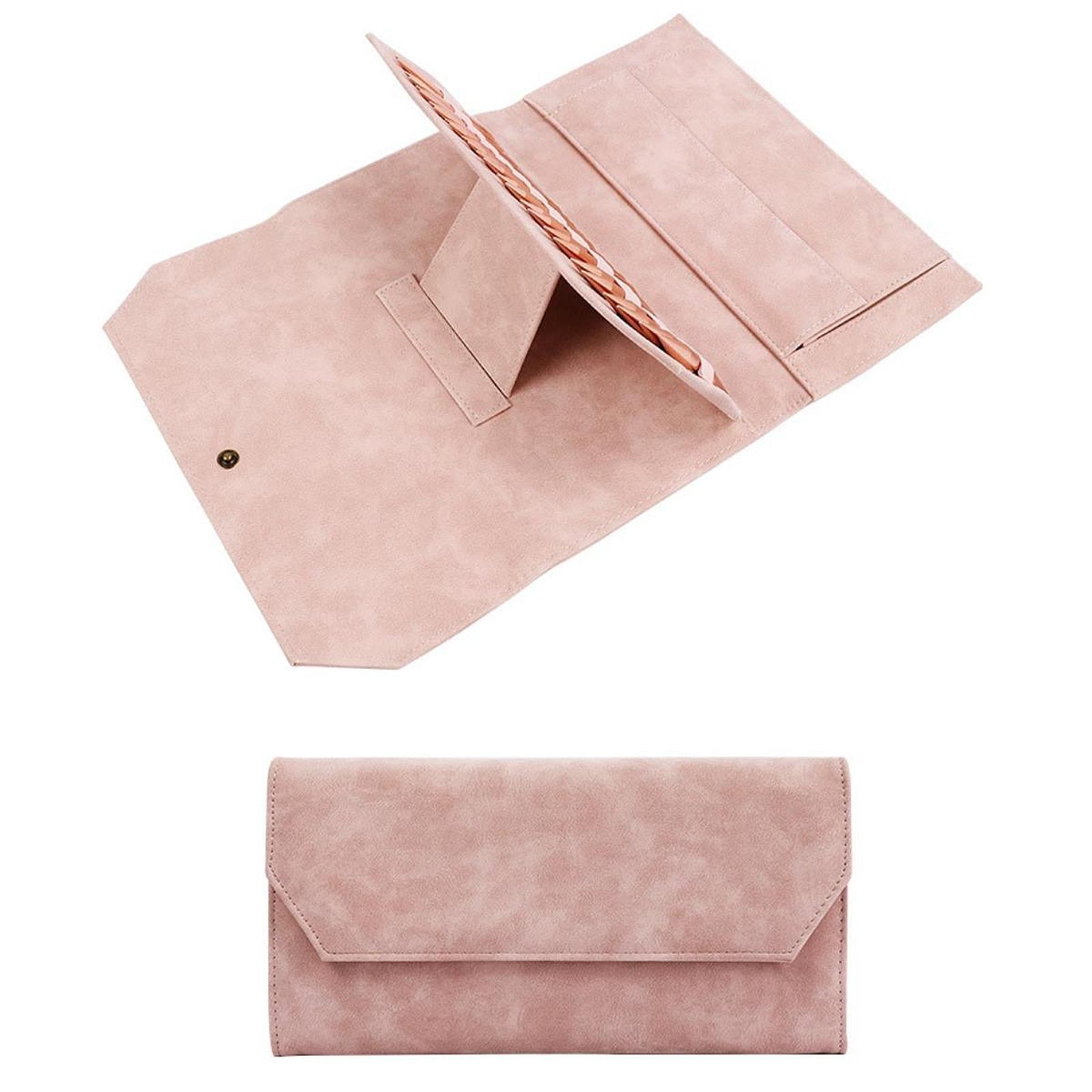S SERENABLE Crochet Hook Case Empty Crochet Hook Case Travel Organizer Bag Storage Organizer Multiple Elastic Slot Knitting Tool Organizer PU Leather Suitable for Gift Giving Crafting Pink