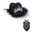 thumbnail image 4 of Western Cowboy Hat, Sequin Decorations Props Wide Brim Accessories Fedora Supplies for Party Favors Fancy Dress Girls Children Carnival Black, 4 of 8