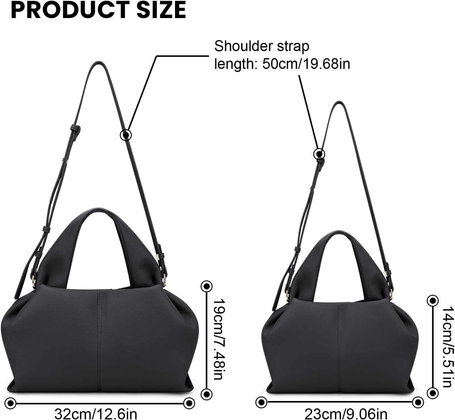 Cloud Pouch Bag Dumpling Clutch Purse Handbag Leather Tote Shoulder Bag Retro Crossbody bag with Removable Strap