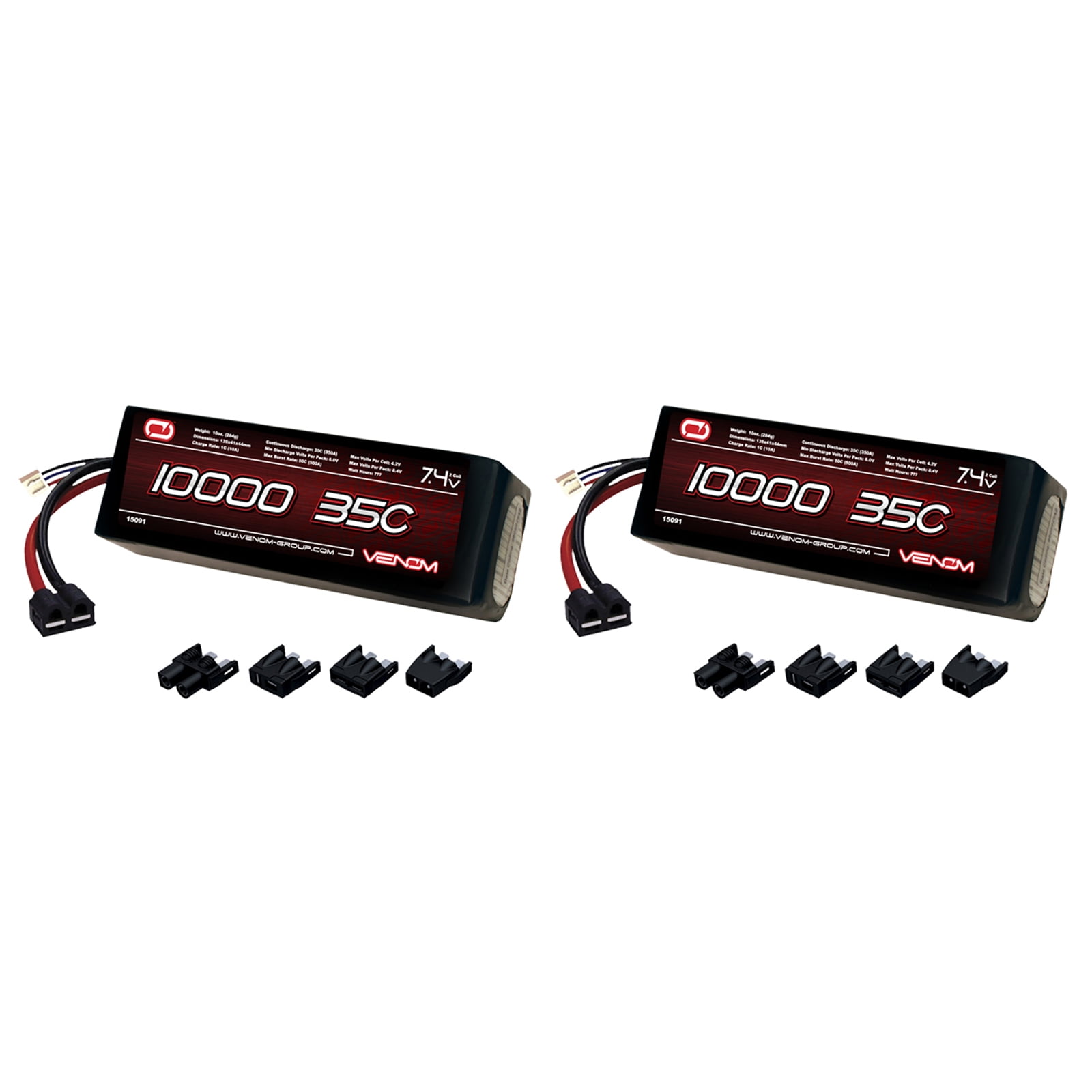 Venom 35C 2S 10000mAh 7.4V LiPo Battery with Universal Plug (EC3/Deans/Traxxas/Tamiya) x2 Packs - Walmart.com - Walmart.com