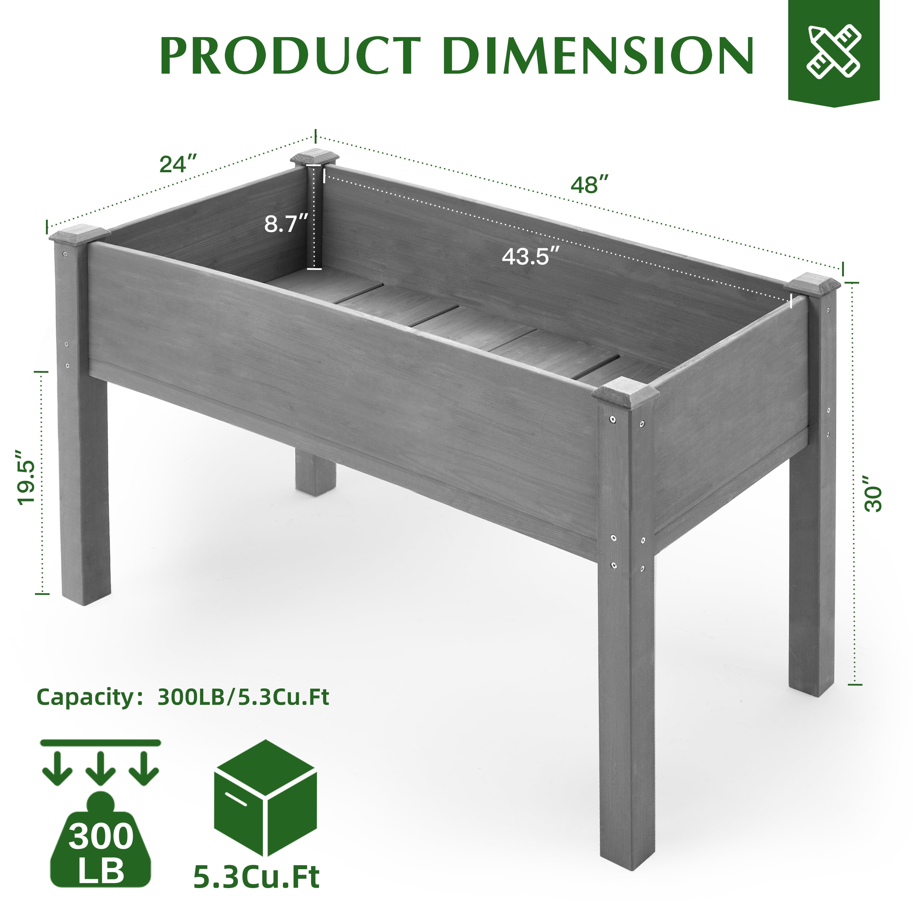Raised Garden Bed with Legs, 48x24x30'', Outdoor Wood Elevated Planter Box, Thick Legs, w/Liner
