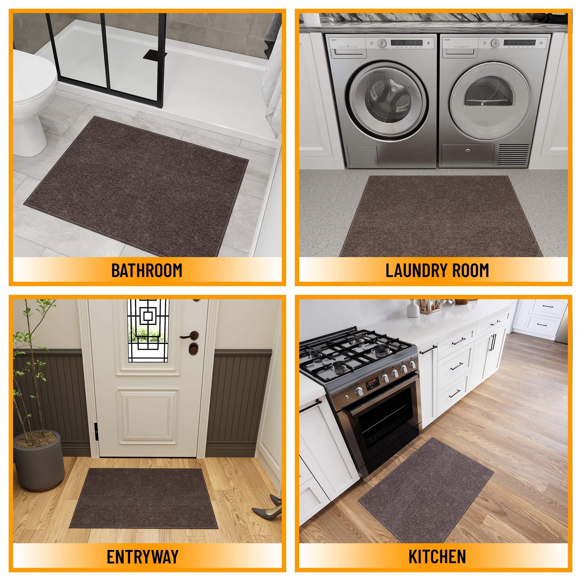 Ottomanson Modern Entryway Rug 3x3 Non-Slip Area Rug for Kitchen Bedroom Bathroom, 2'7" x 3', Brown