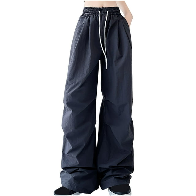Timegard Wide Leg Pants for Women Drawstring Elastic Waist Casual Pants Comfy Solid Color Trousers with Pockets