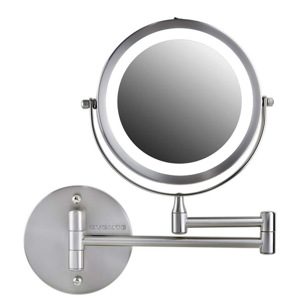 Ovente Lighted Wall Mount Makeup, Wall Mounted Vanity Mirror With Folding Arm