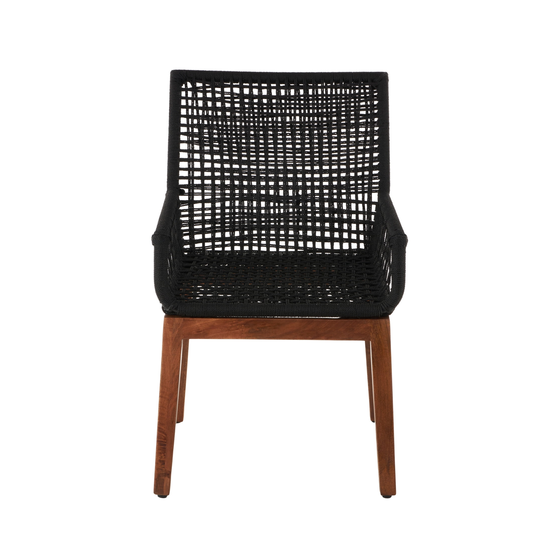 DecMode Jute Rope Handmade Woven Lounge Chair with Brown Wooden Legs, Black