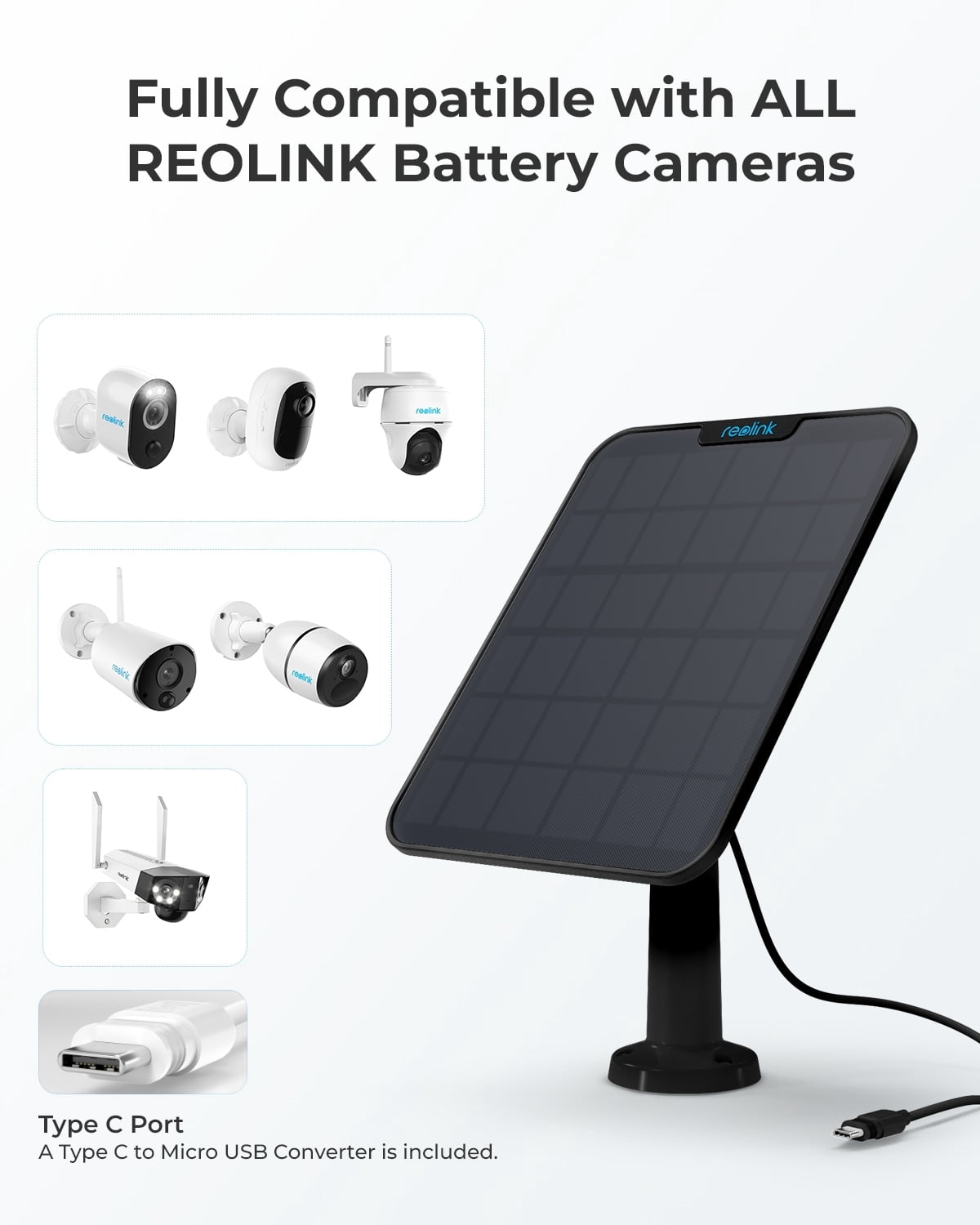 REOLINK 6W Solar Panel Non-Stop Solar Power for Wireless Battery Camera Outdoor (Black)