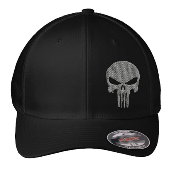Skull Hat | Custom Embroidered Skull FlexFit Hat | Military Skull Fitted Hat
