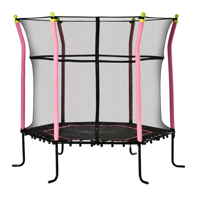 Soozier Trampoline pour Enfants de 63 Pouces avec Filet de Protection pour l'Intérieur, Rose