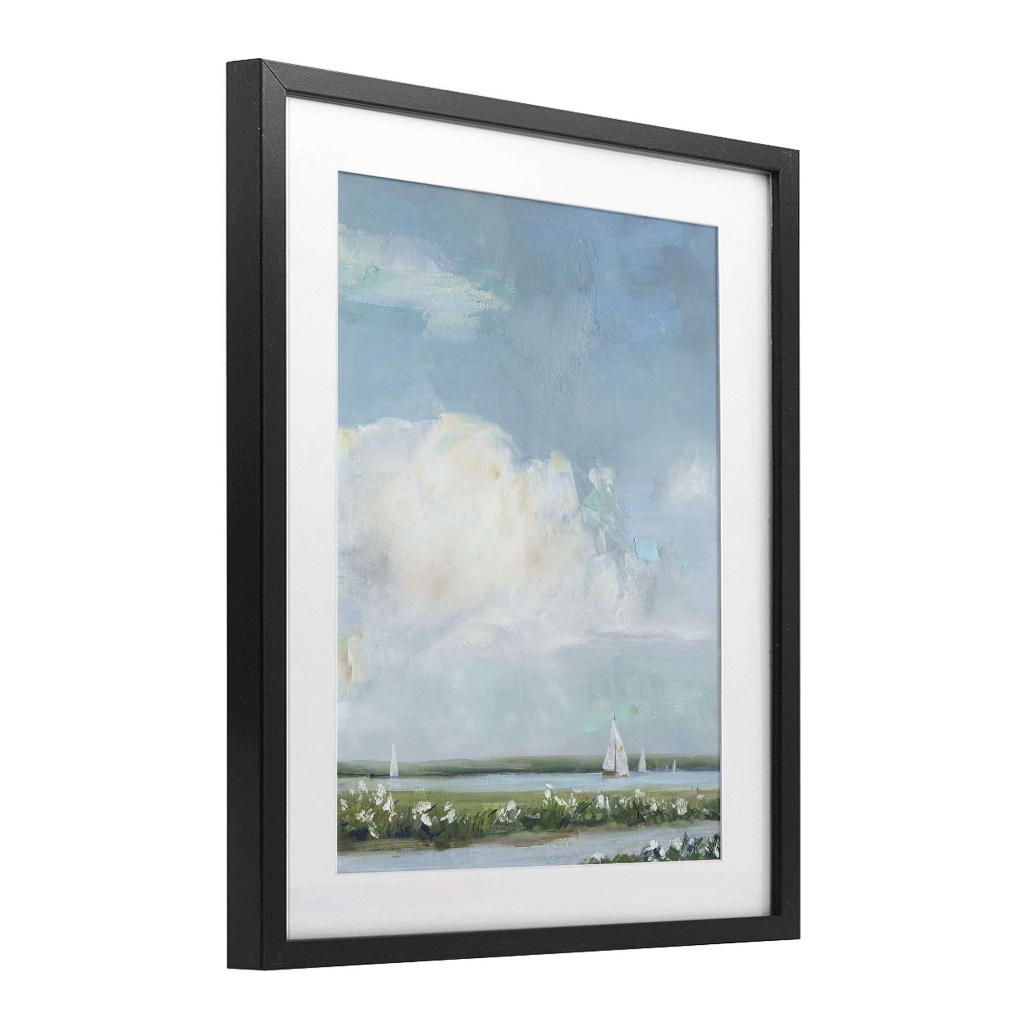 Stupell Industries Seaside Sailing Along Meadow Black Framed Print Under Glass, design by Sally Swatland