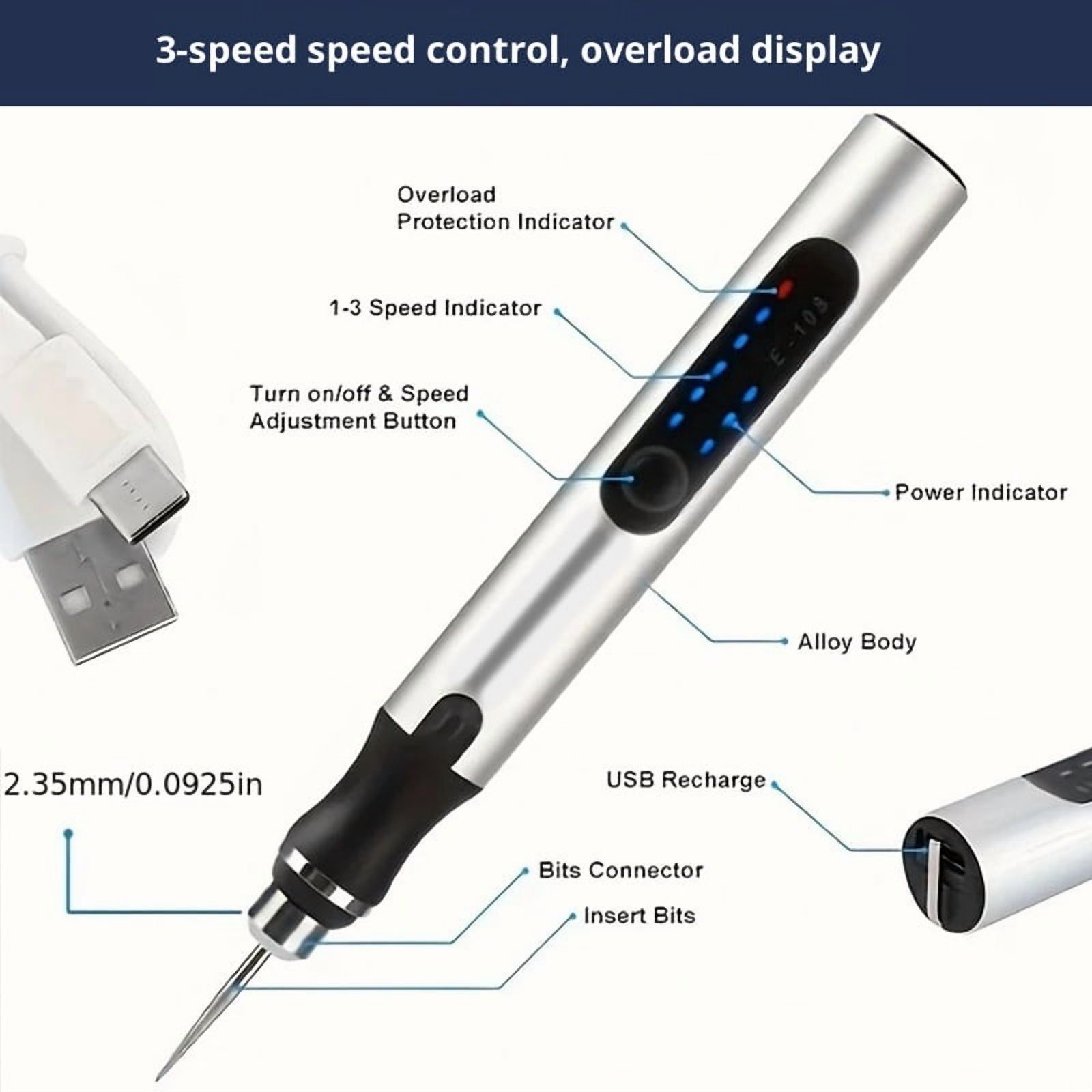 Yl-YANG USB Rechargable Engraving Machines Pen with 49 bits,Mini Electric Engraver Etching Machines Cordless Rotary Tools Engraved Jewelry Stone Plastic Wood Resin Model
