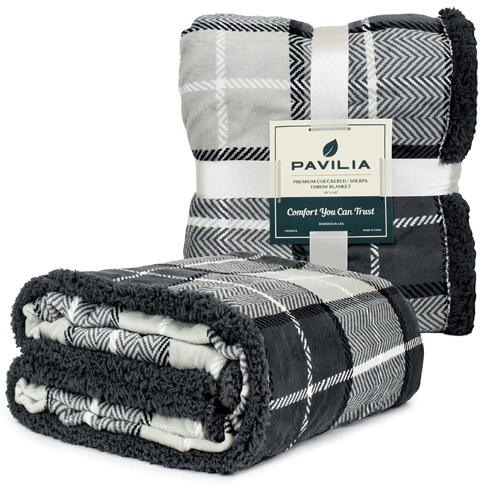 Pavilia Premium Plaid Sherpa Fleece Throw Blanket Super Soft Cozy