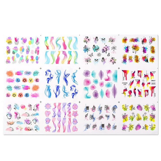 12 unidades/juego de pegatinas para uñas, plantillas para manicura, pegatinas para decoración de uña Meterk D012
