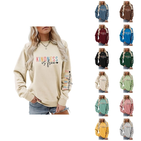 Kindness Sweatshirt for Women 2025 Fall Winter Long Sleeve Casual Crewneck Graphic Sweat Shirts Pullover Tops