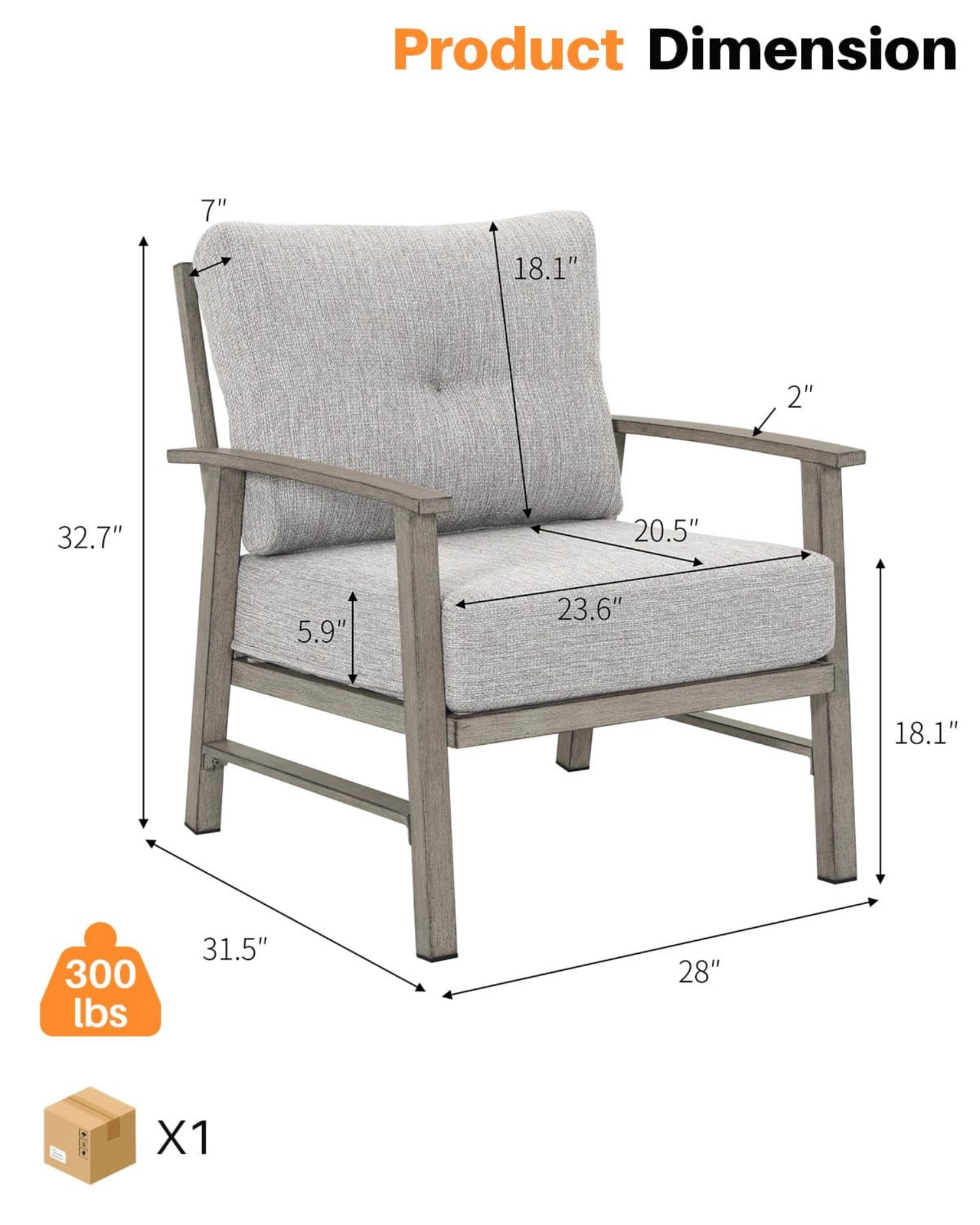 Outdoor Patio Chairs Set of 2, Aluminum Outdoor Armchairs with 5.9" Thick Cushions, All Weather Patio Conversation Chairs, Modern Outdoor Furniture for Garden, Backyard, Poolside, Porch, Dark Gray