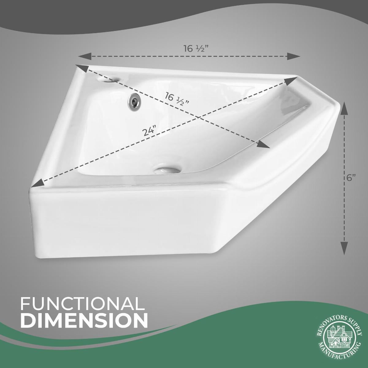 Modern Wall Mount Bathroom Corner Sink Alexander II White Porcelain Sink w/Overflow Renovators Supply