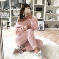 thumbnail image 3 of Aoochasliy Womens Sweaters Pullover Clothes Solid off Shoulder Cable Knitted Sweater Warm 2PC Loungewear Suit Set, 3 of 8