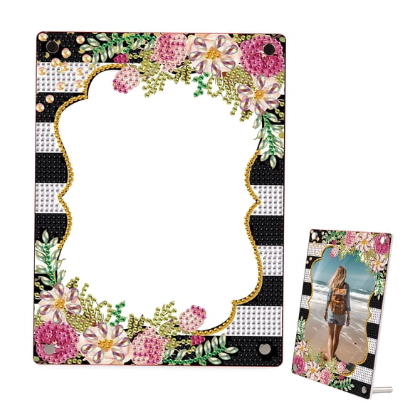 DIY Diamond Painting Frame Kit Striped Floral Rhinestone Frame Handcrafted for Perfect Home Decor, Desk Accents, and Gifts