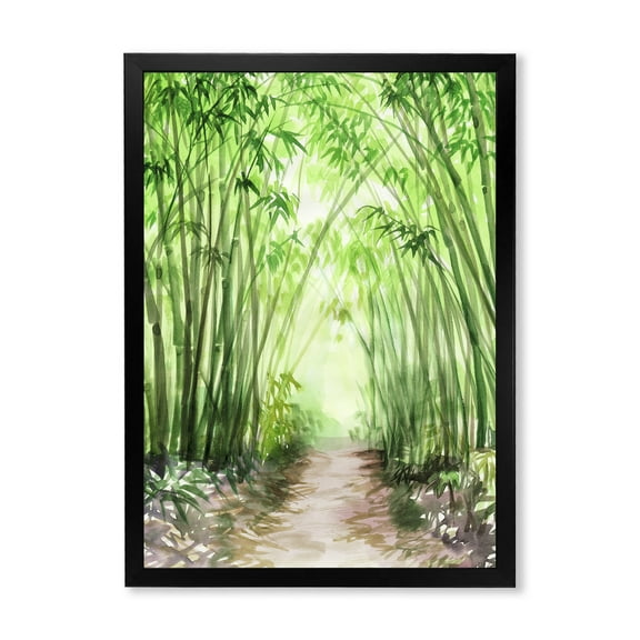 Designart 'Little Road Through Bamboo Forest' Traditional Framed Art Print
